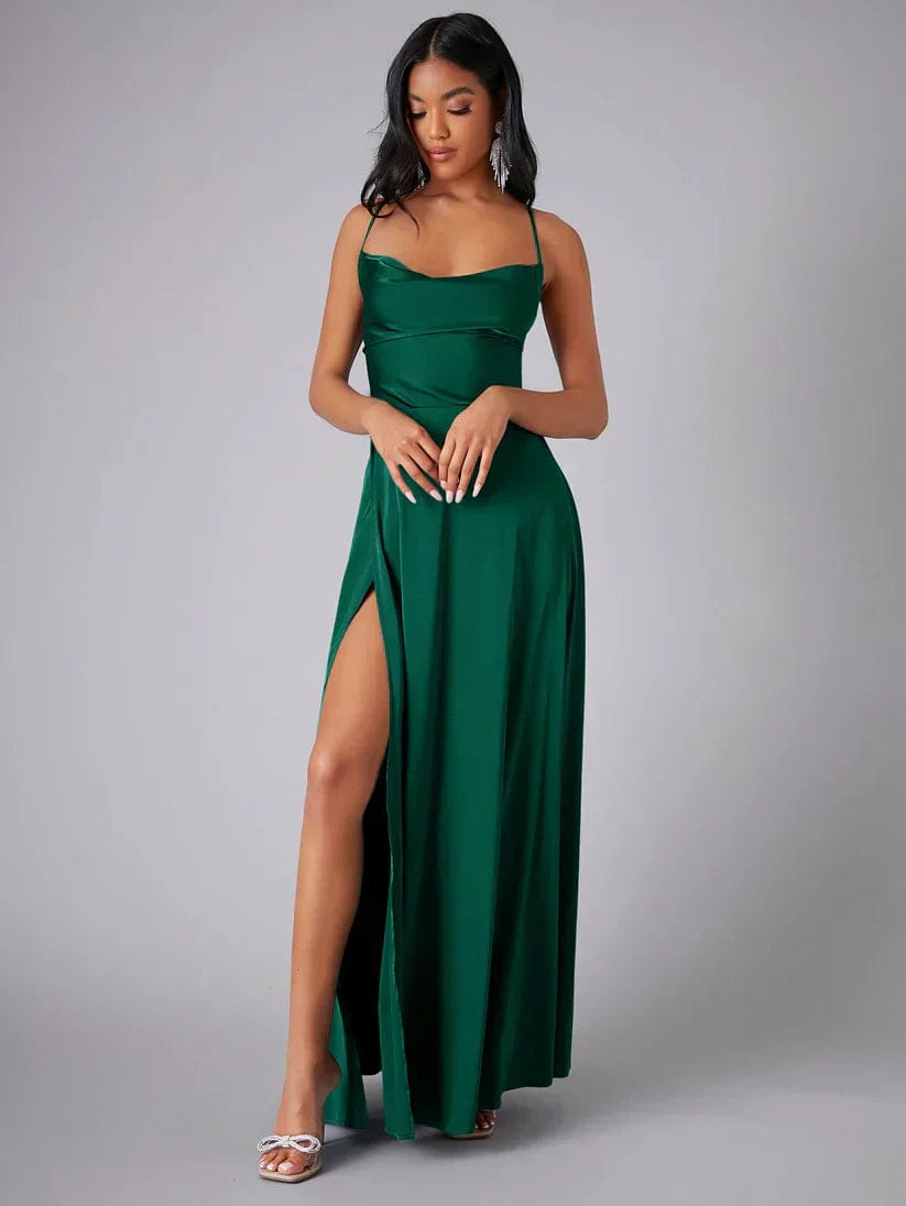 Vogain Evening Dresses Green / S Women's Maxi Dress Cocktail Dress Spaghetti Straps High Slit Smooth Fabric