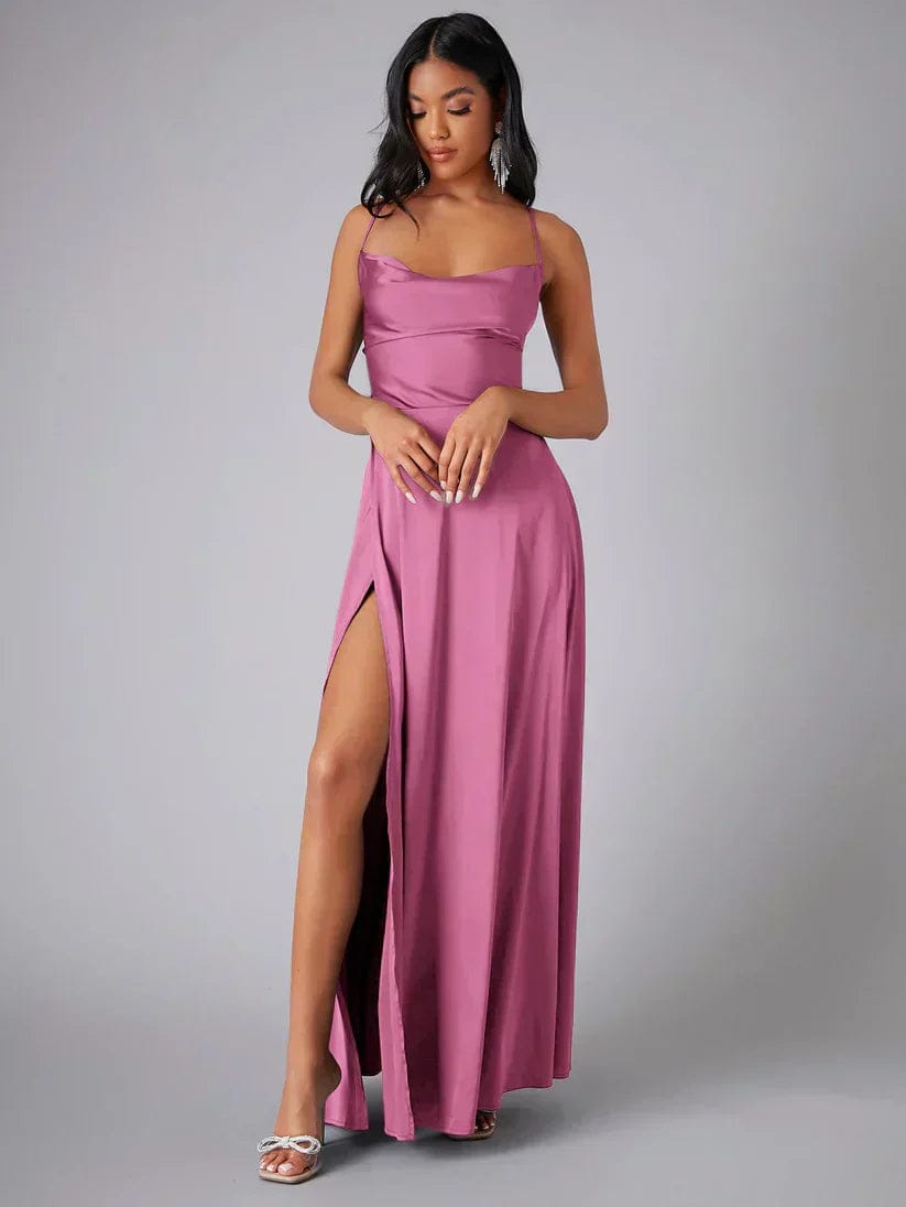 Vogain Evening Dresses Pink / S Women's Maxi Dress Cocktail Dress Spaghetti Straps High Slit Smooth Fabric