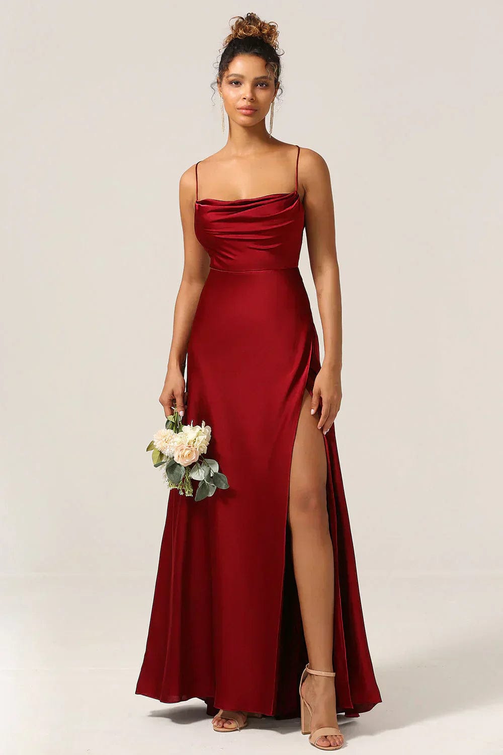 Vogain Evening Dresses Red / S Women's Maxi Dress Cocktail Dress Spaghetti Straps High Slit Smooth Fabric