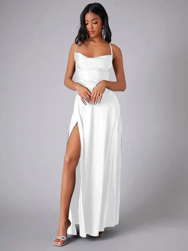 Vogain Evening Dresses White / S Women's Maxi Dress Cocktail Dress Spaghetti Straps High Slit Smooth Fabric