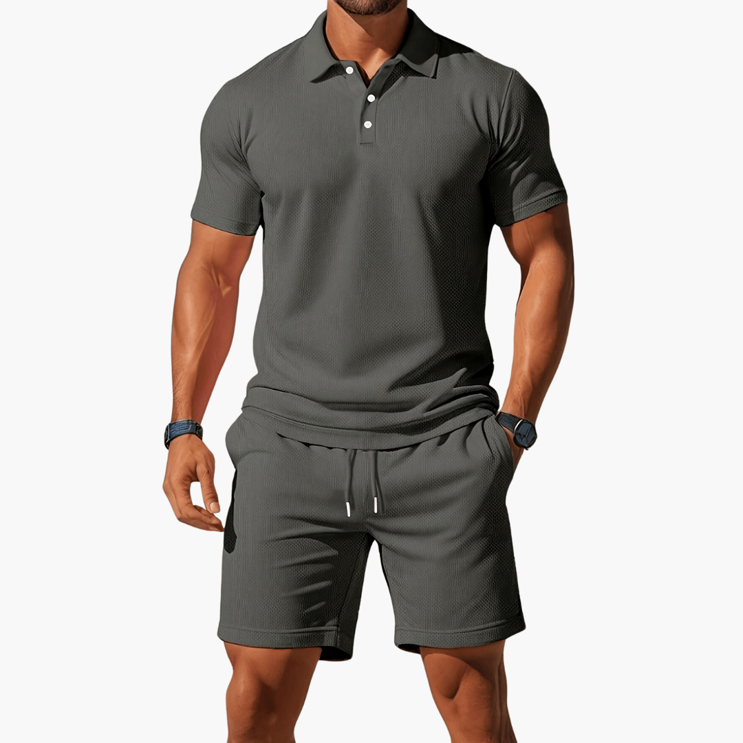 Vogain Men's Polo Shirts & Shorts Sets Dark Grey / S Men's Polo Shirts Casual Set Cotton Drawstring Waist Shorts Comfortable Fit
