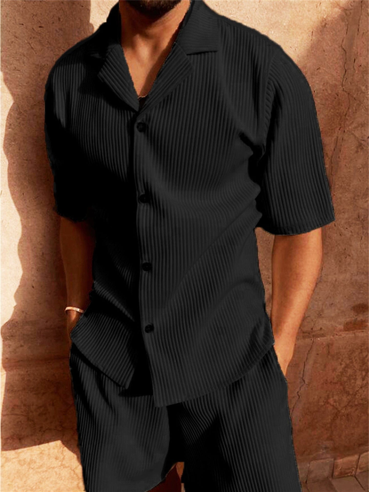 Vogain Men's Sets Black / S Men's Outfit Short Sleeve Shirt and Shorts Set Lightweight Fabric Relaxed Fit