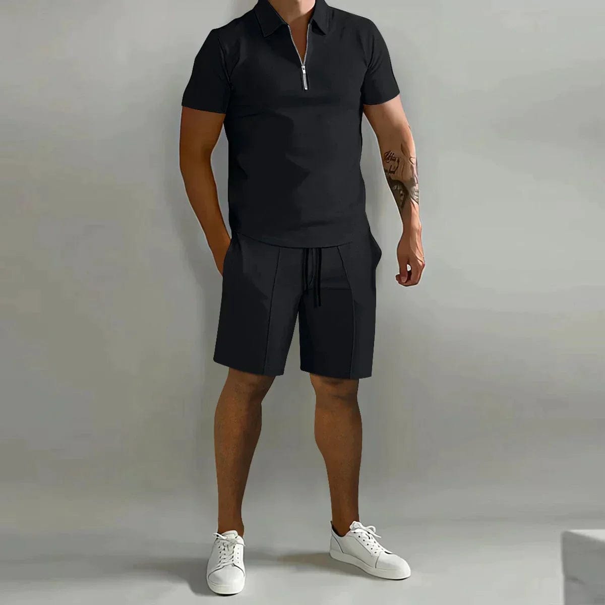 Vogain Sets Black / S Men's Polo Shirts Set with Zipper Closure, Breathable Fabric, Relaxed Fit
