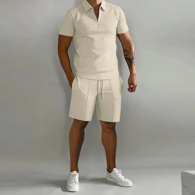 Vogain Sets Khaki / S Men's Polo Shirts Set with Zipper Closure, Breathable Fabric, Relaxed Fit