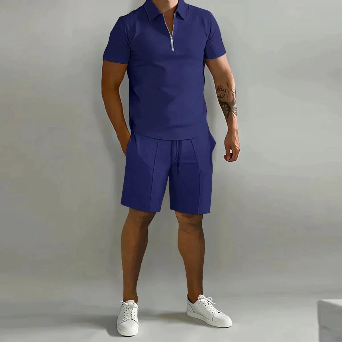 Vogain Sets Marine Blue / S Men's Polo Shirts Set with Zipper Closure, Breathable Fabric, Relaxed Fit