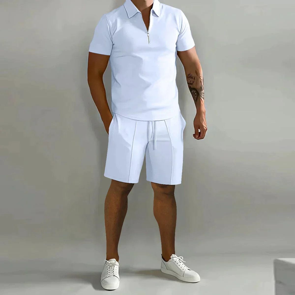Vogain Sets White / S Men's Polo Shirts Set with Zipper Closure, Breathable Fabric, Relaxed Fit