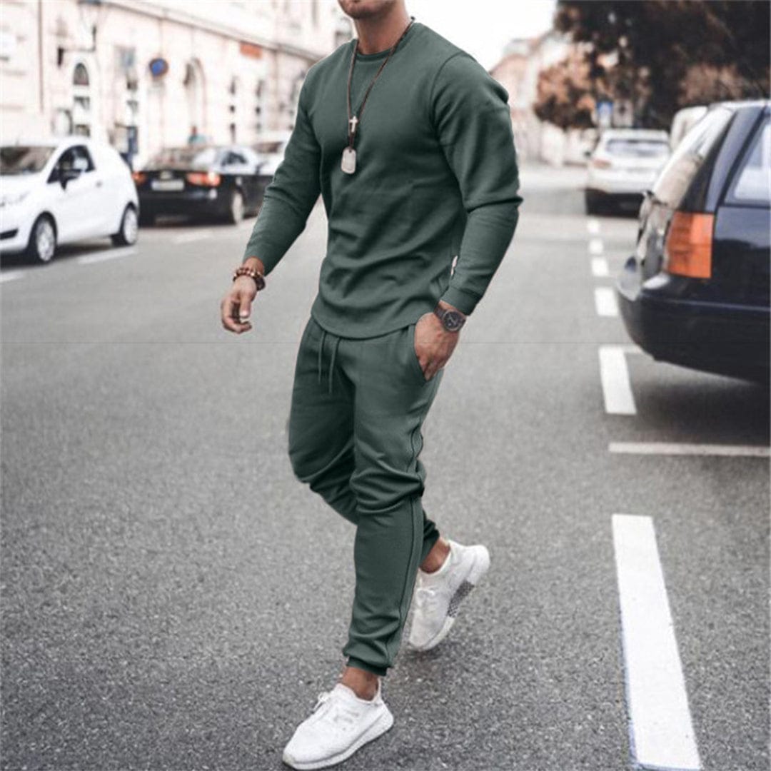 Vogain Tracksuits Green / S Men's Tracksuit Set Jogger Pants Long Sleeve Cotton Blend Casual Fit