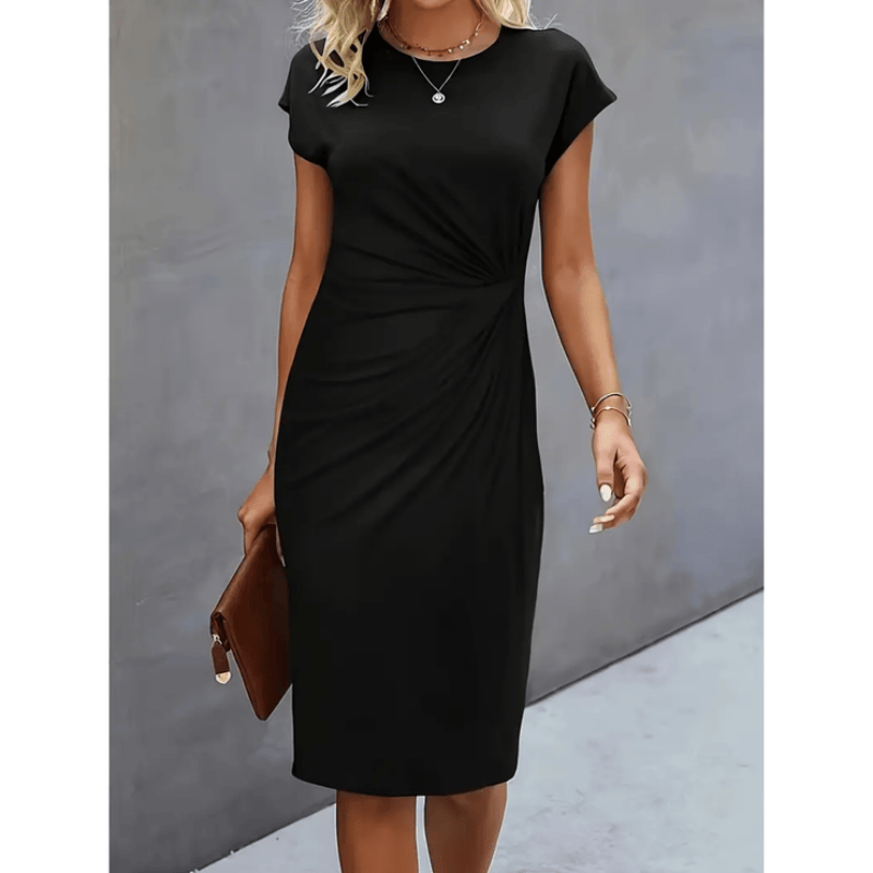 Vogain Women's Dresses Black / 2XS Women's Dress Midi Short Sleeve Formal Professional Fabric Flattering Fit