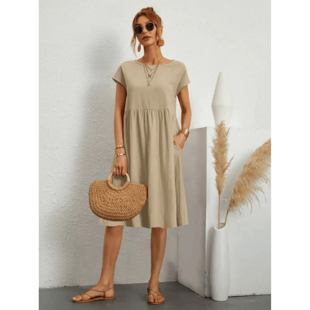 Vogain Women's Dresses Khaki / S Women’s Dress Midi Summer Dress Short Sleeve Cotton Casual Fit