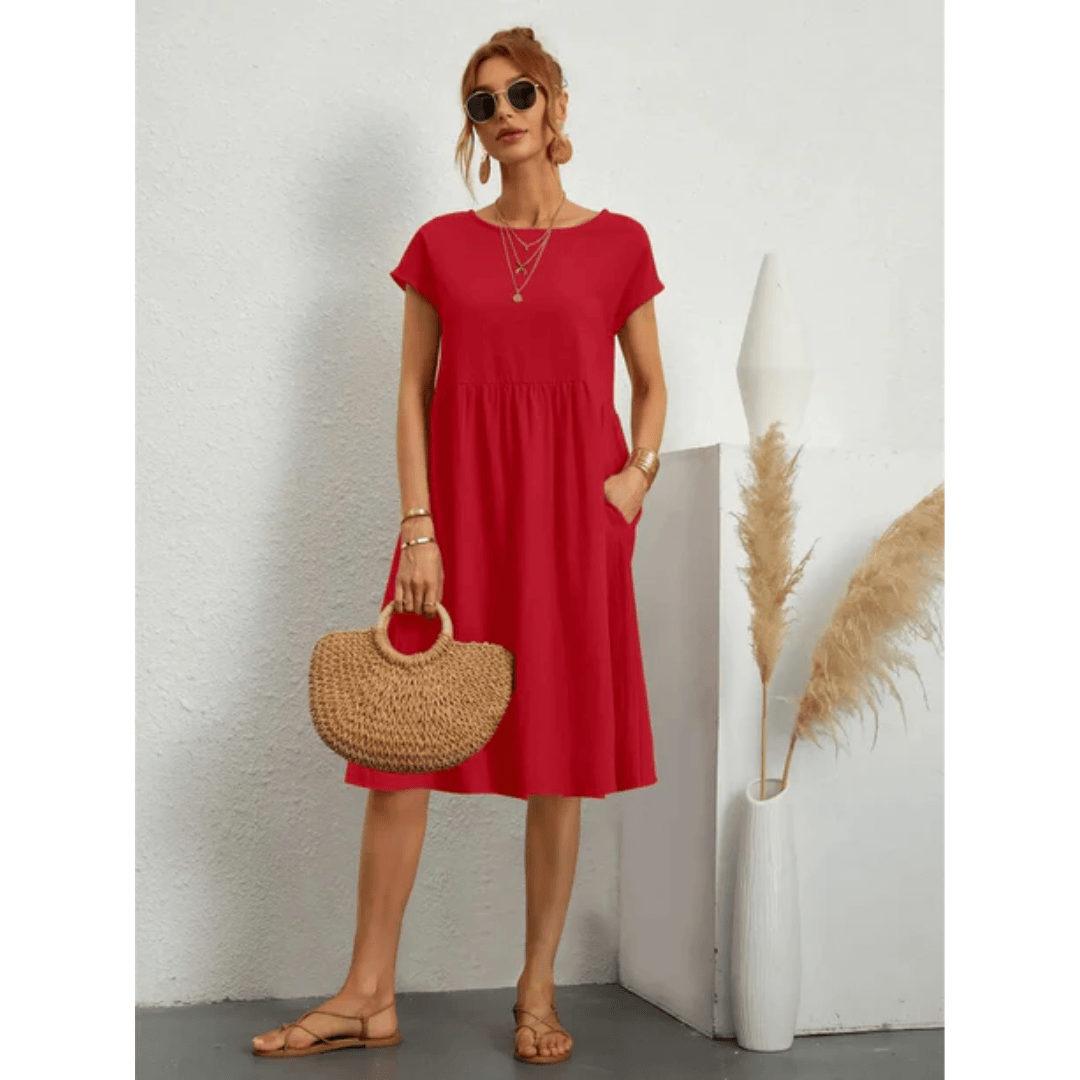 Vogain Women's Dresses Orange Red / S Women’s Dress Midi Summer Dress Short Sleeve Cotton Casual Fit