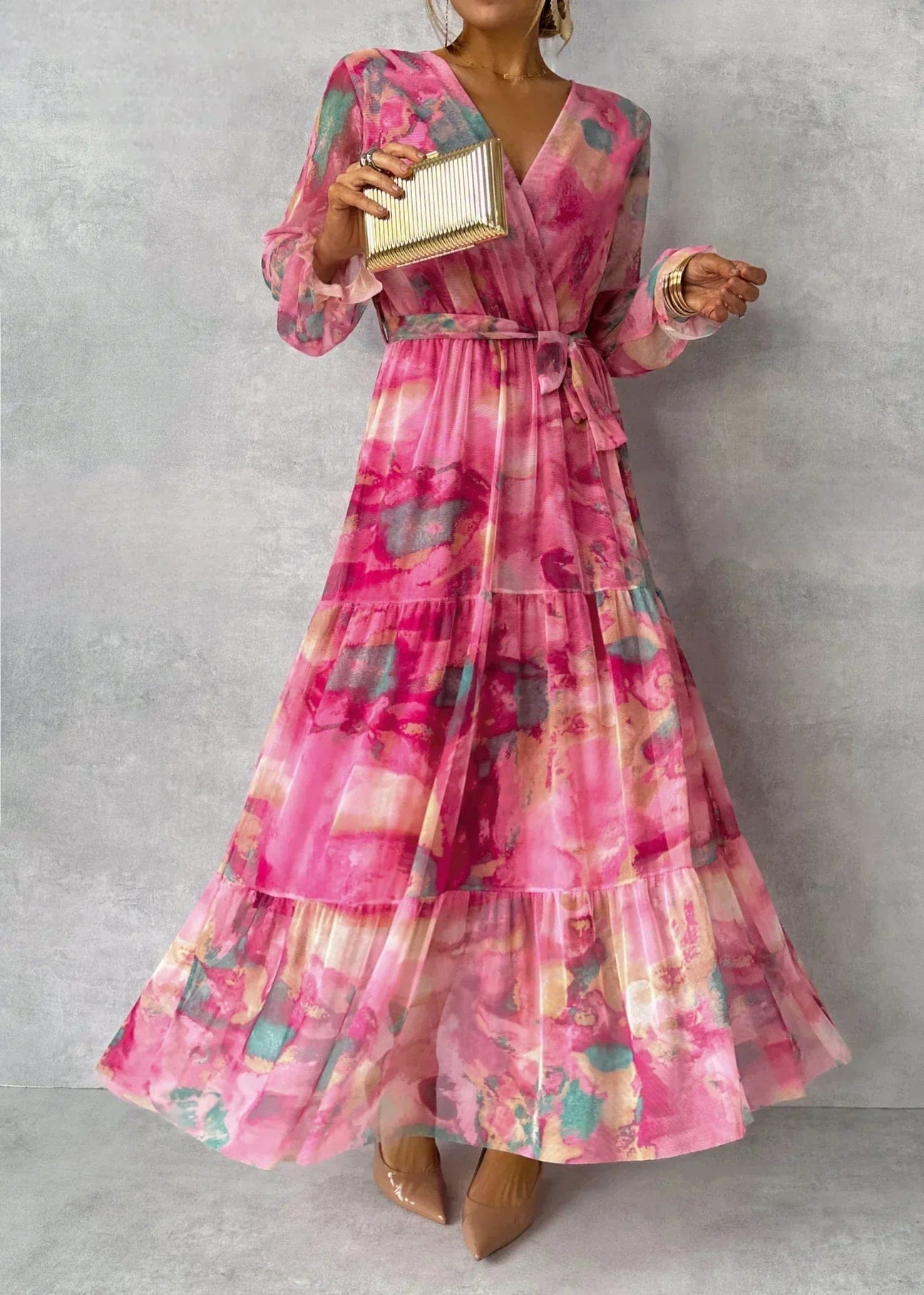 Vogain Women's Dresses Women's Dress Maxi Dress Floral Wrap Long Sleeve Cotton Casual Fit