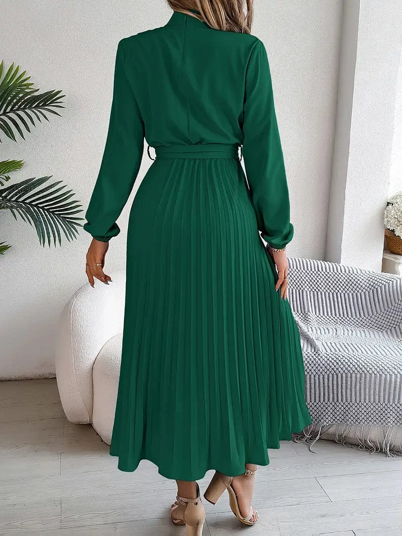 Vogain Women’s Dresses Women’s Dress Midi Long Sleeve Pleated Skirt Belted Waist Polyester Fit