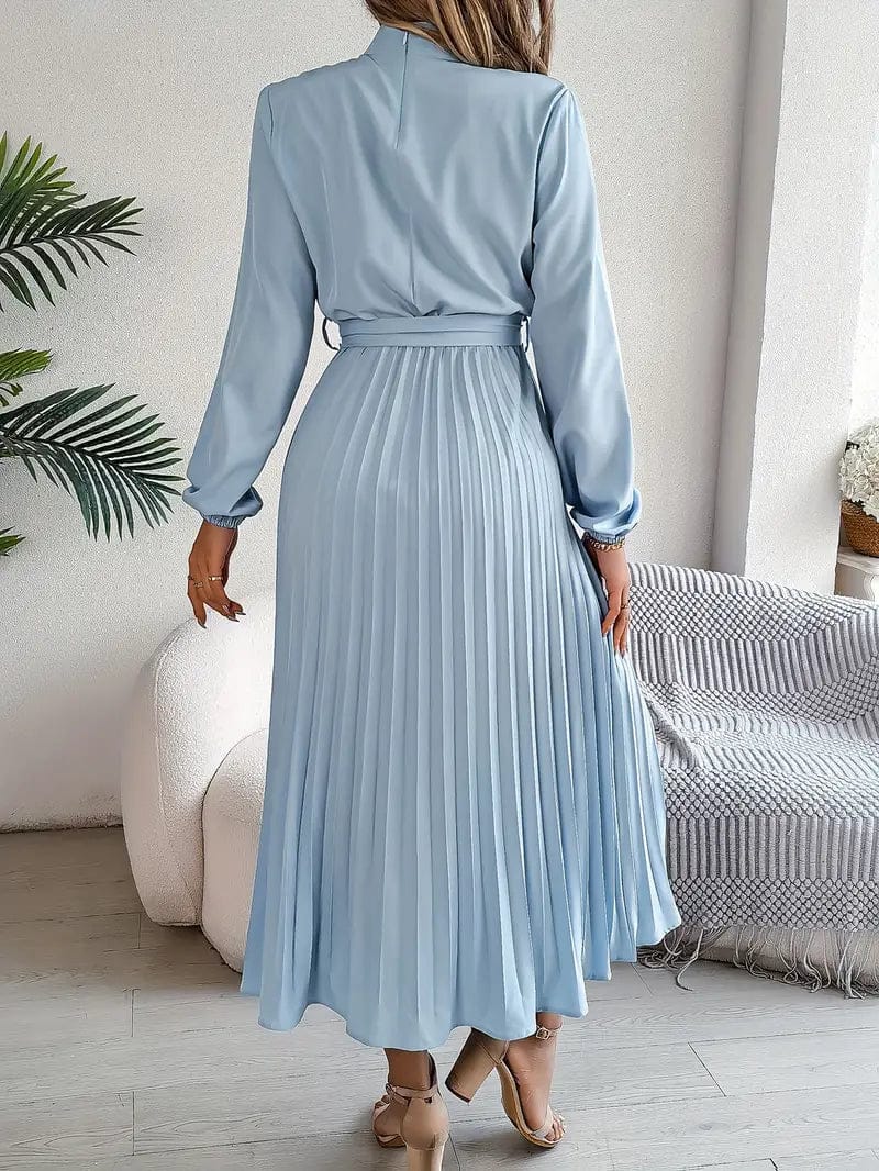 Vogain Women’s Dresses Women’s Dress Midi Long Sleeve Pleated Skirt Belted Waist Polyester Fit