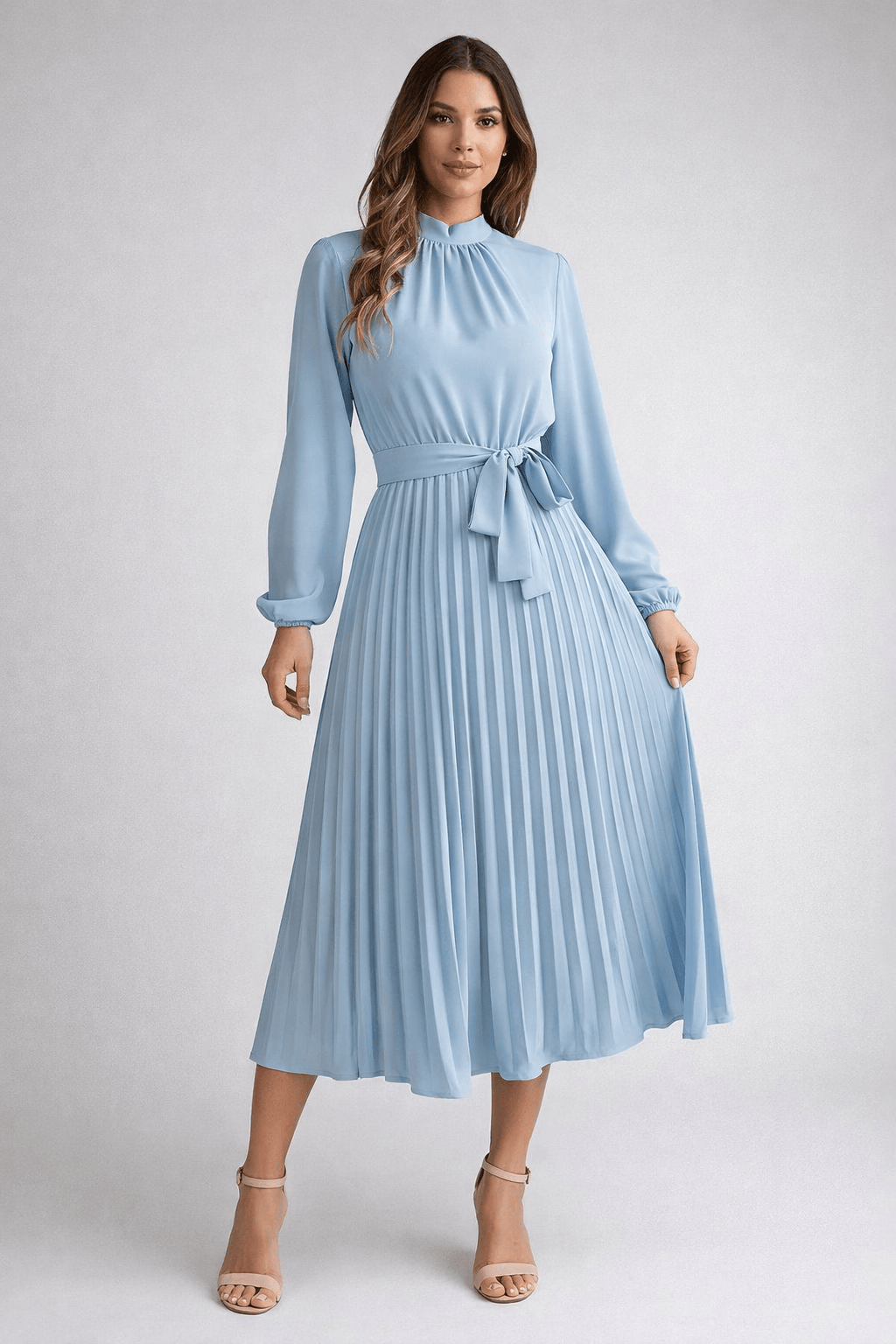 Vogain Women’s Dresses Women’s Dress Midi Long Sleeve Pleated Skirt Belted Waist Polyester Fit