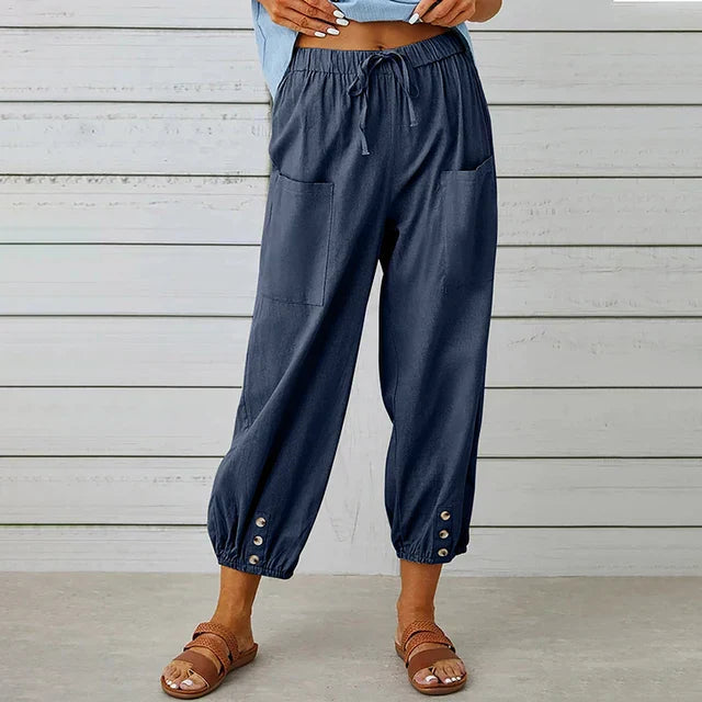 Women's black relaxed fit high-waisted cotton trousers