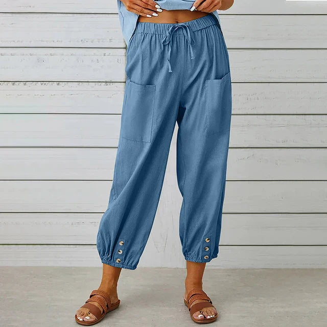 Women's black relaxed fit high-waisted cotton trousers