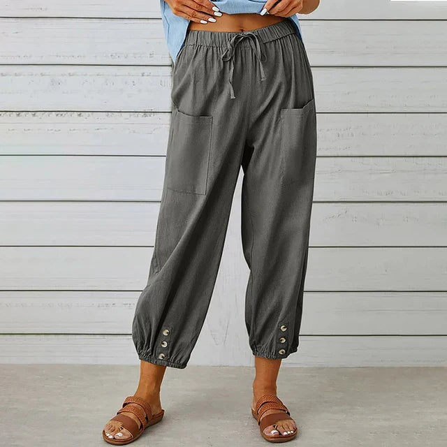 Women's black relaxed fit high-waisted cotton trousers