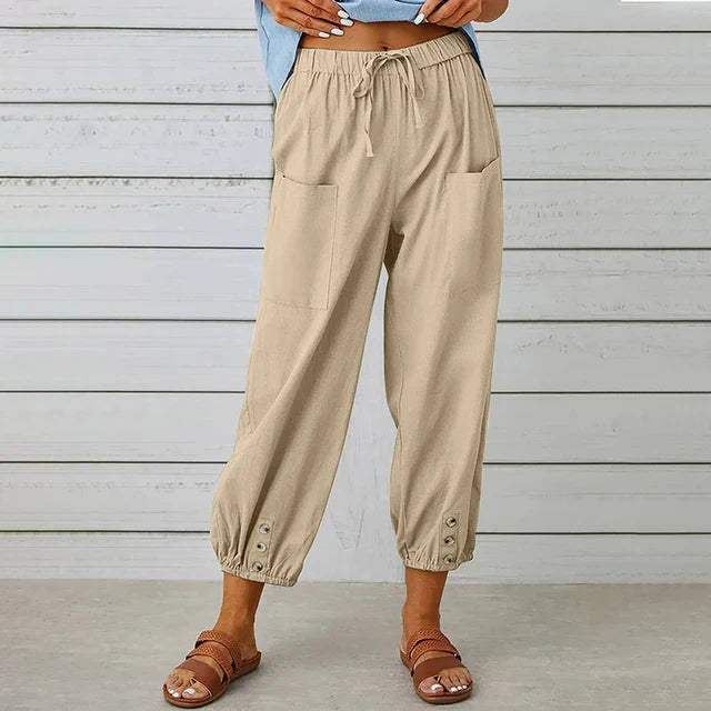 Women's black relaxed fit high-waisted cotton trousers