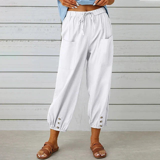 Women's black relaxed fit high-waisted cotton trousers
