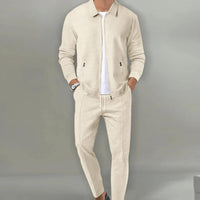 Men's Slim-Fit Zip-Up Tracksuit Set with Waffle Texture