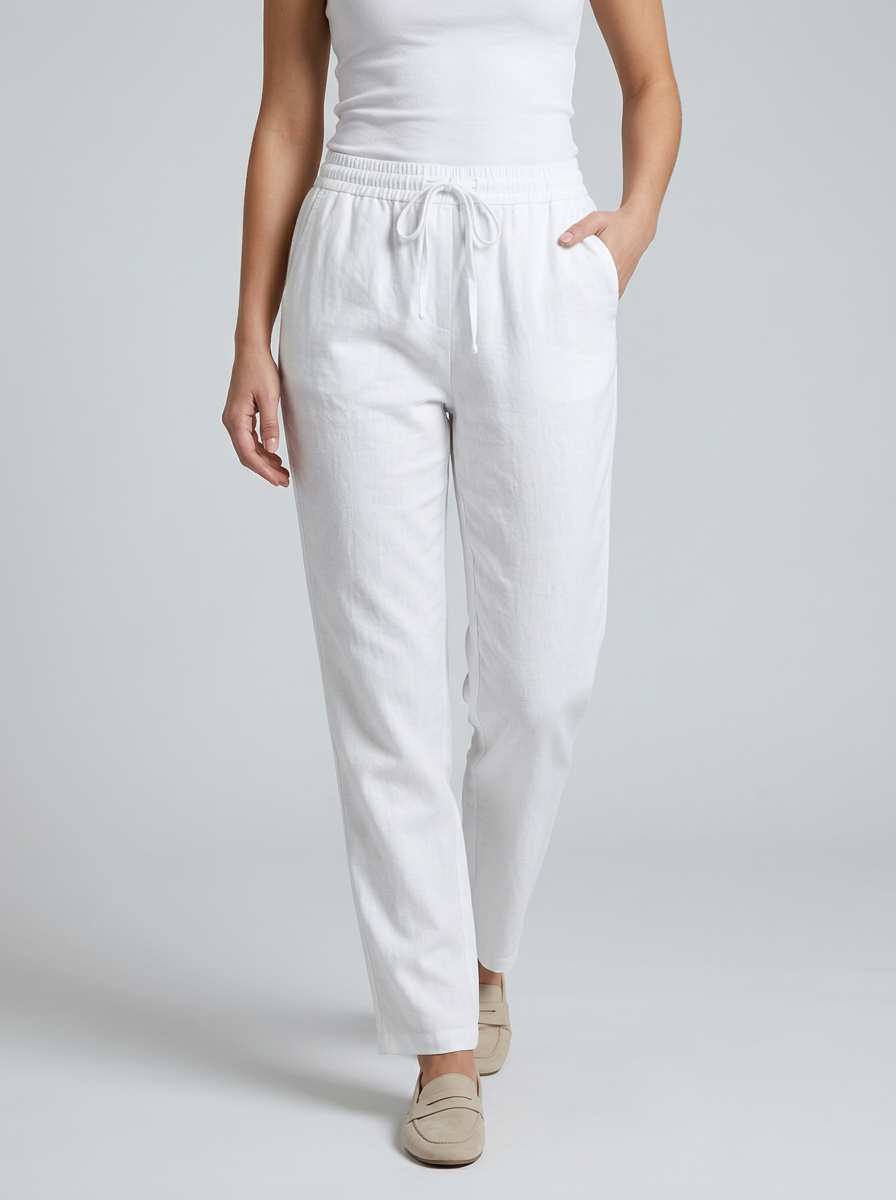 Women's green straight-leg summer trousers with elastic waist