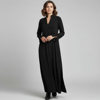 Women's Collared Maxi Dress with V-Neck and Side Split