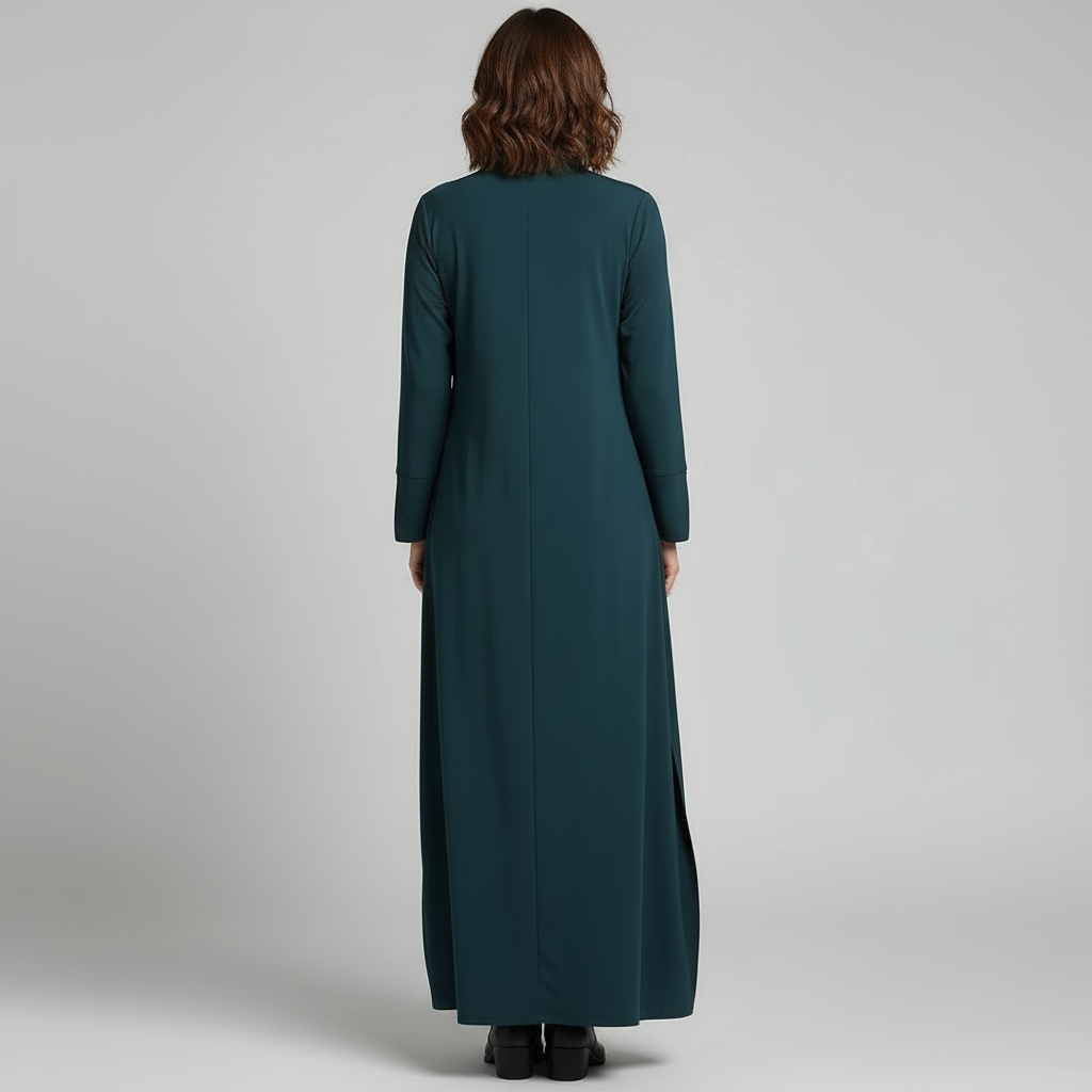 Women's black collared maxi dress with v-neck and side split