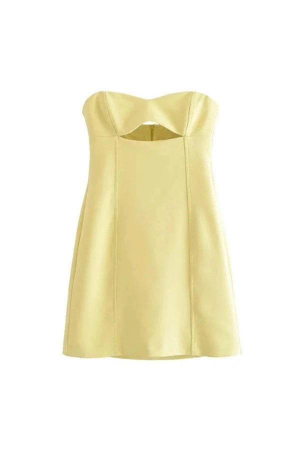 women's a-line dress with a plunging neckline and cutout