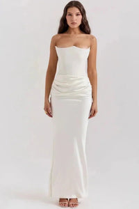 Women's Satin Corset Maxi Dress Square Neck Evening