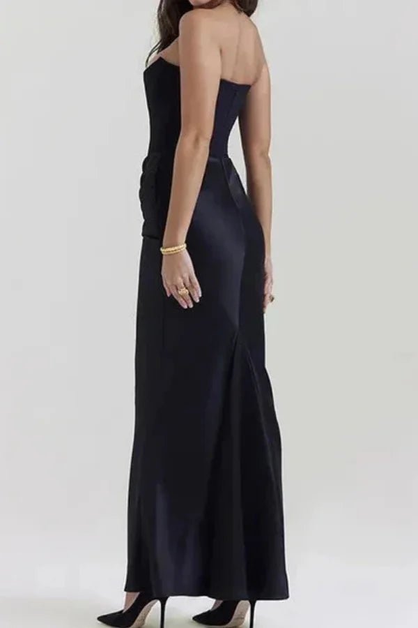 Women's white satin corset maxi dress with a square neck