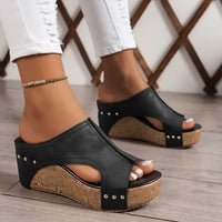 Women's Cork Wedge Sandals with Adjustable Straps