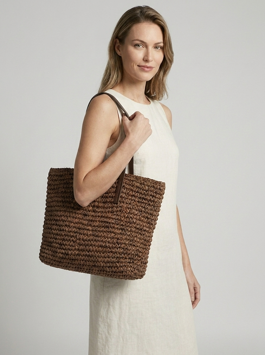 Large Straw Beach Bag with Braided Design