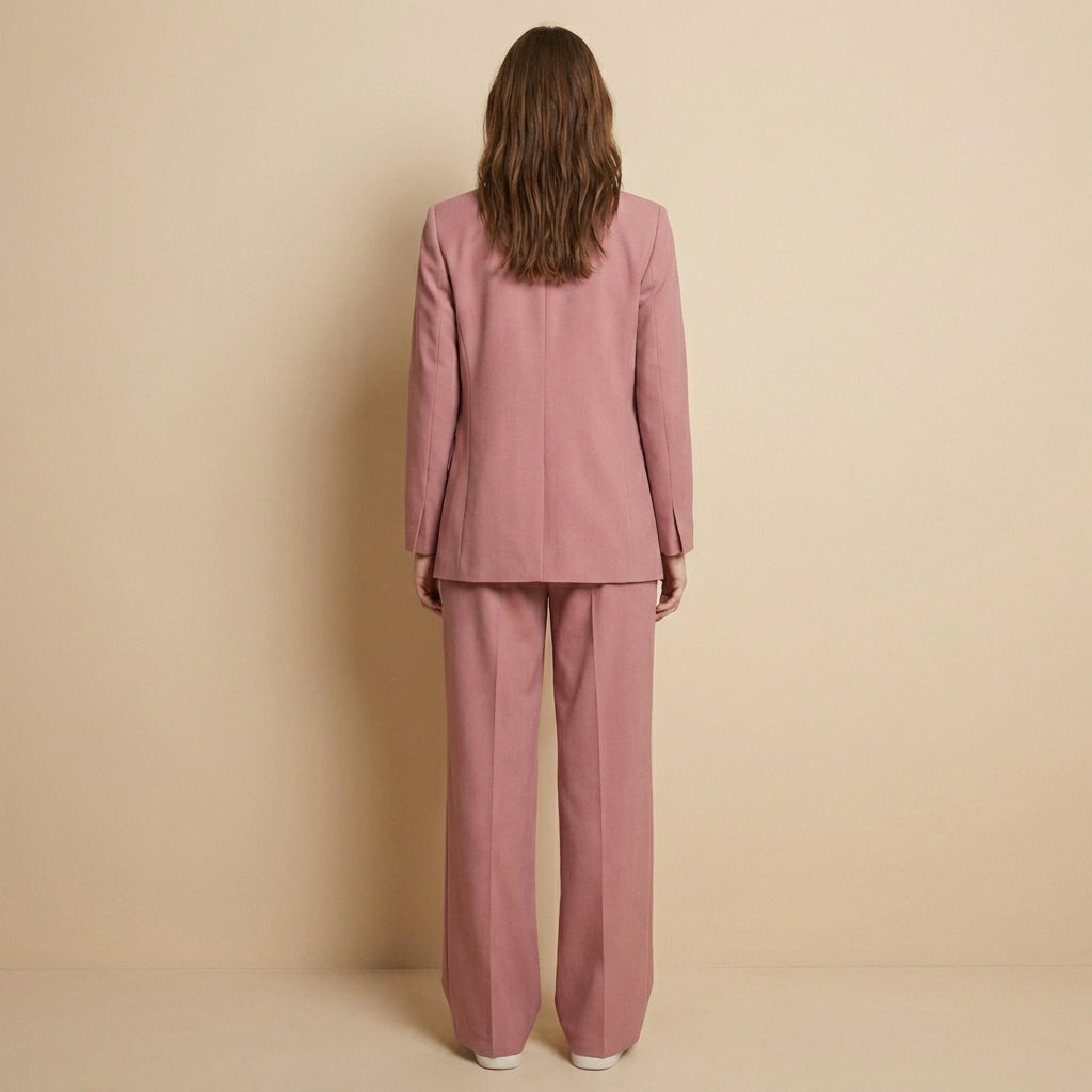 Women's pink blazer and trouser co-ord suit