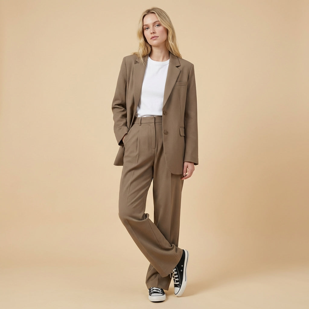 Women's pink blazer and trouser co-ord suit