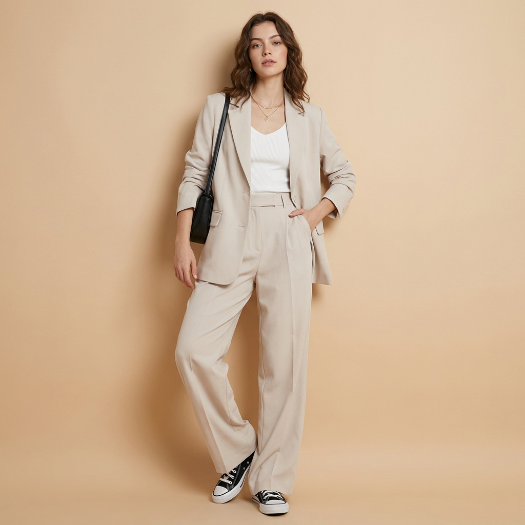 Women's pink blazer and trouser co-ord suit