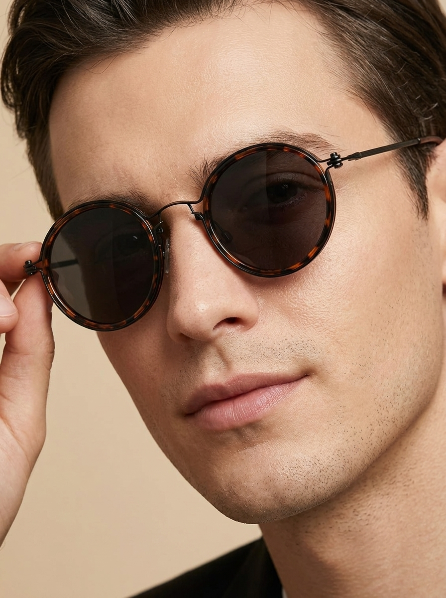 round metal-frame sunglasses with dark lenses