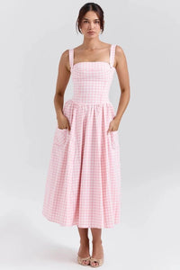 Women's Pleated Maxi Dress Round Neck Sleeveless