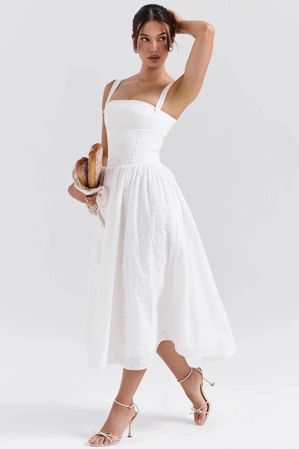 Women's regatta blue pleated maxi dress with a round neck, sleeveless