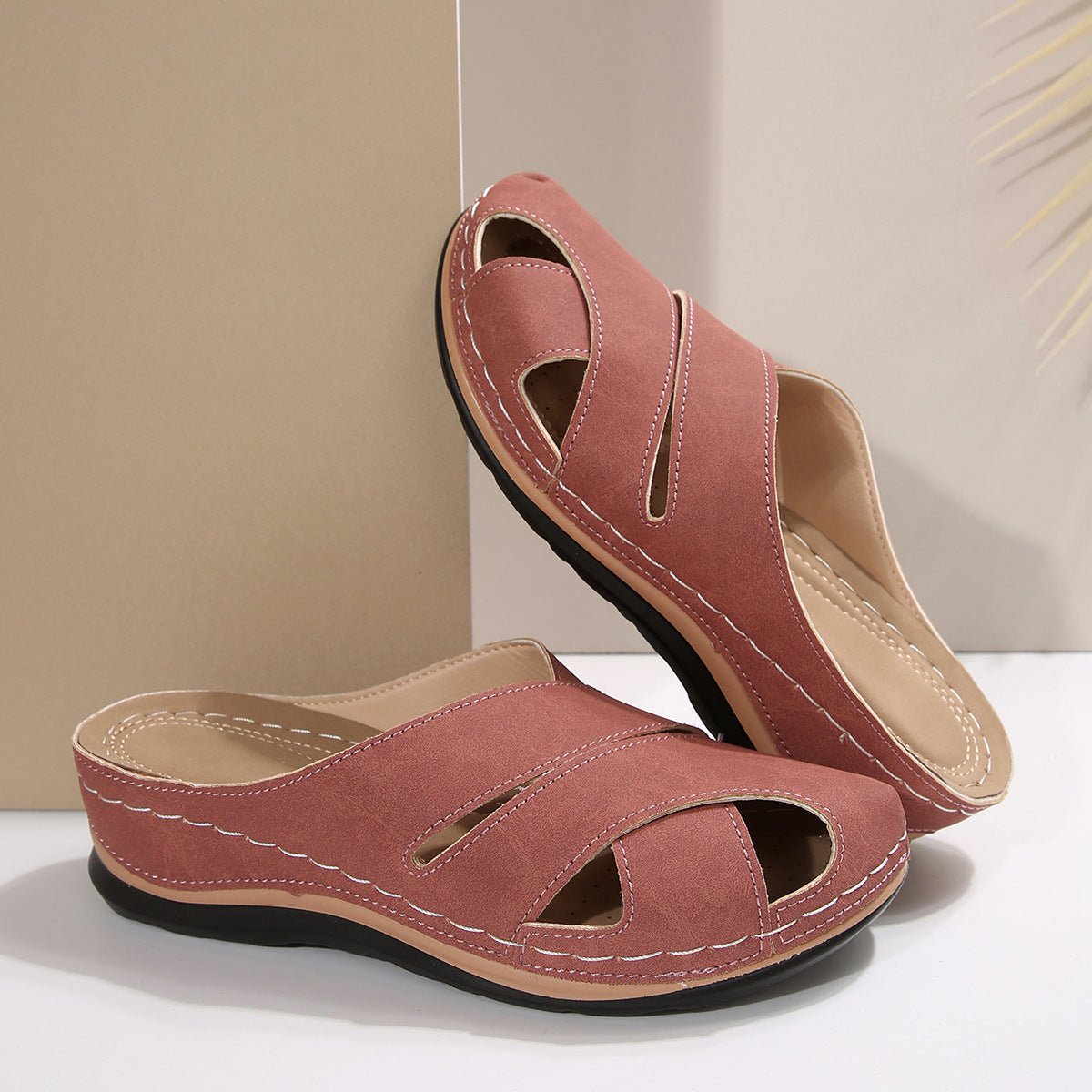 Women's black slip-on mule sandals with cushioned sole and open toe