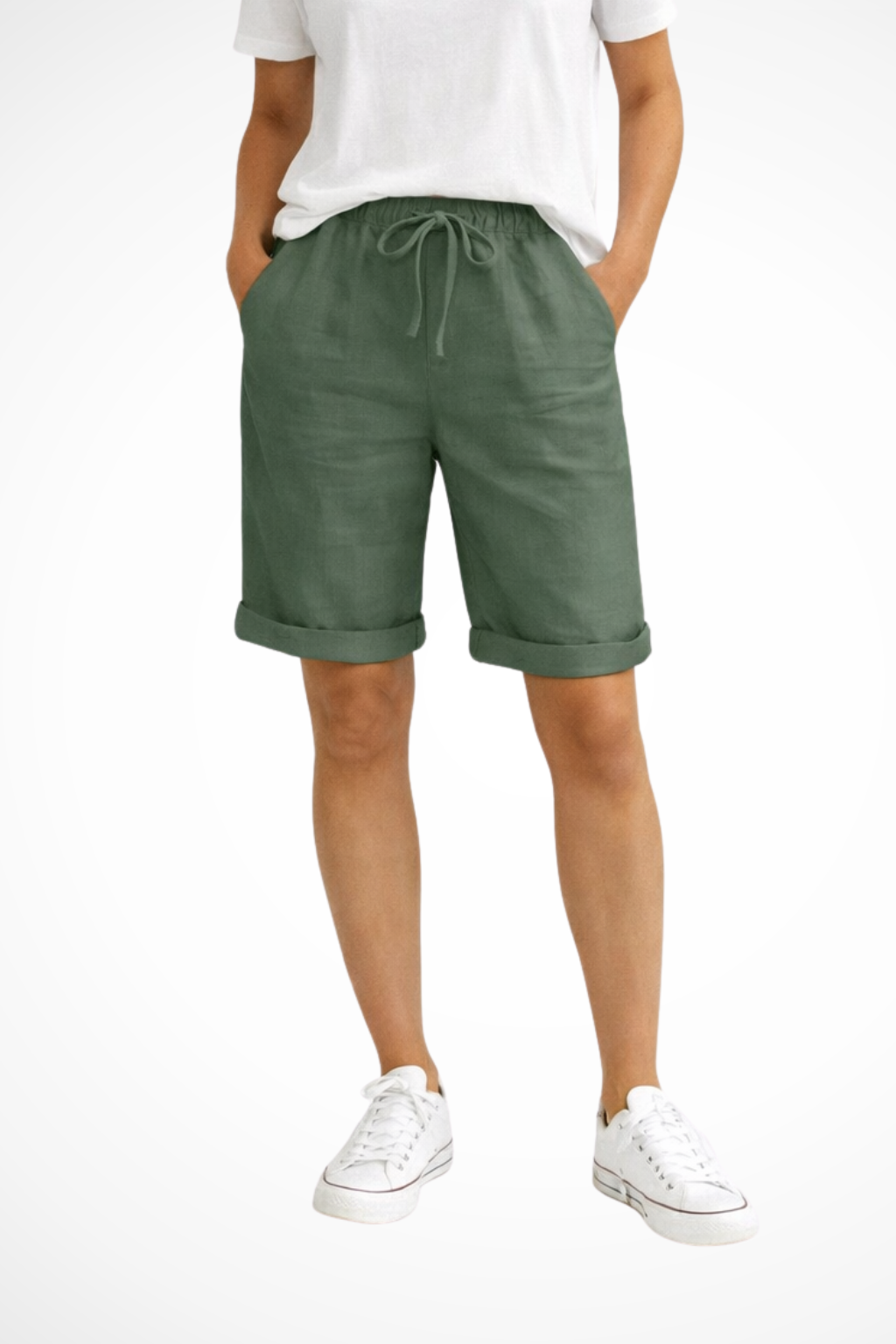 Women's relaxed linen capri trousers with drawstring waist