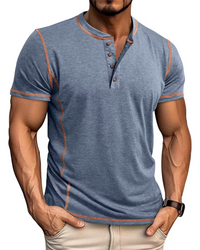 Men's Grandad Collar Henley T-Shirt