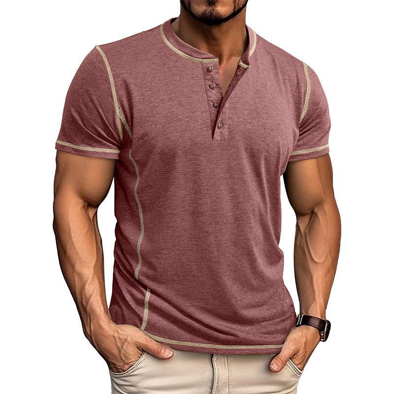 Men's khaki grandad collar henley t-shirt