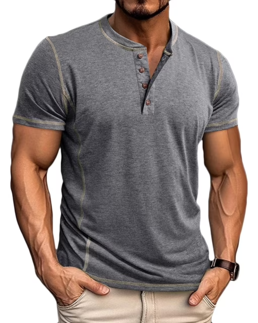Men's blue grandad collar henley t-shirt