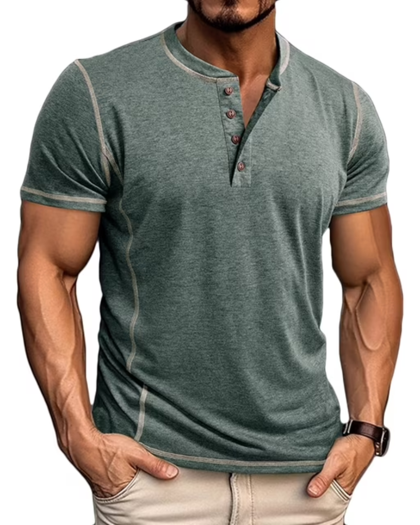 Men's blue grandad collar henley t-shirt