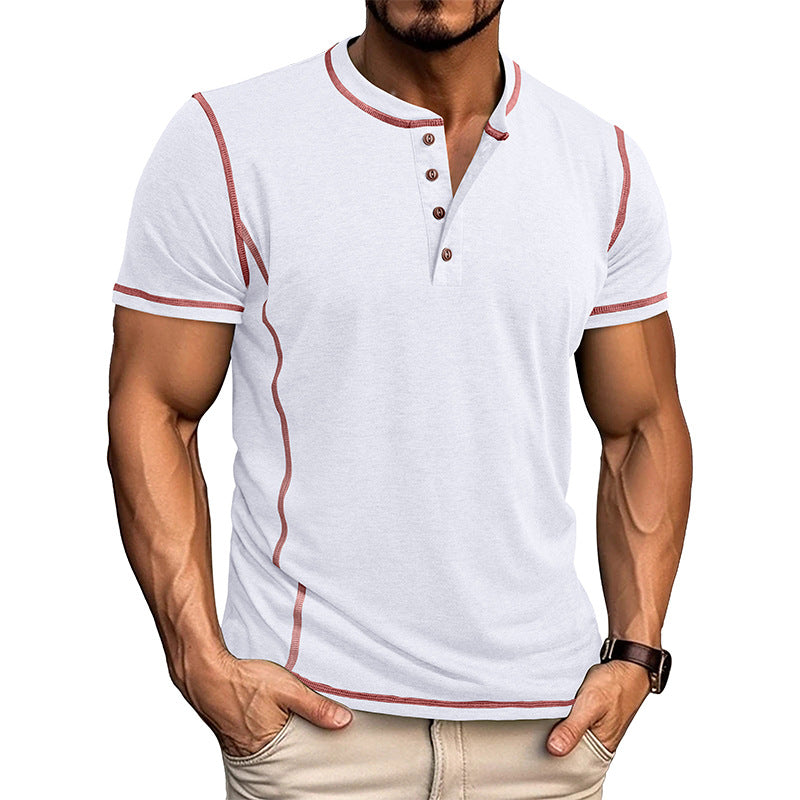 Men's khaki grandad collar henley t-shirt