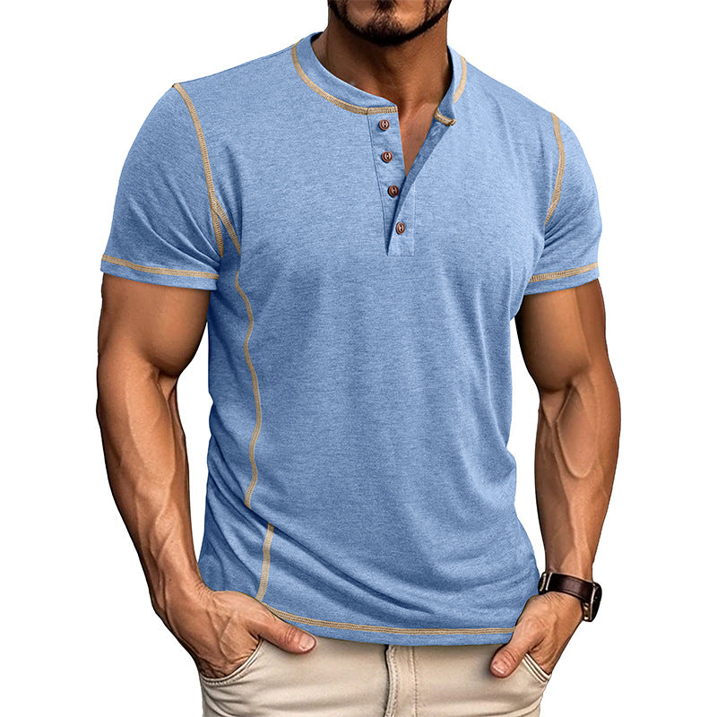 Men's khaki grandad collar henley t-shirt