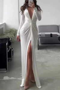Women's Pleated Midi Dress V-Neck A-Line Occasion