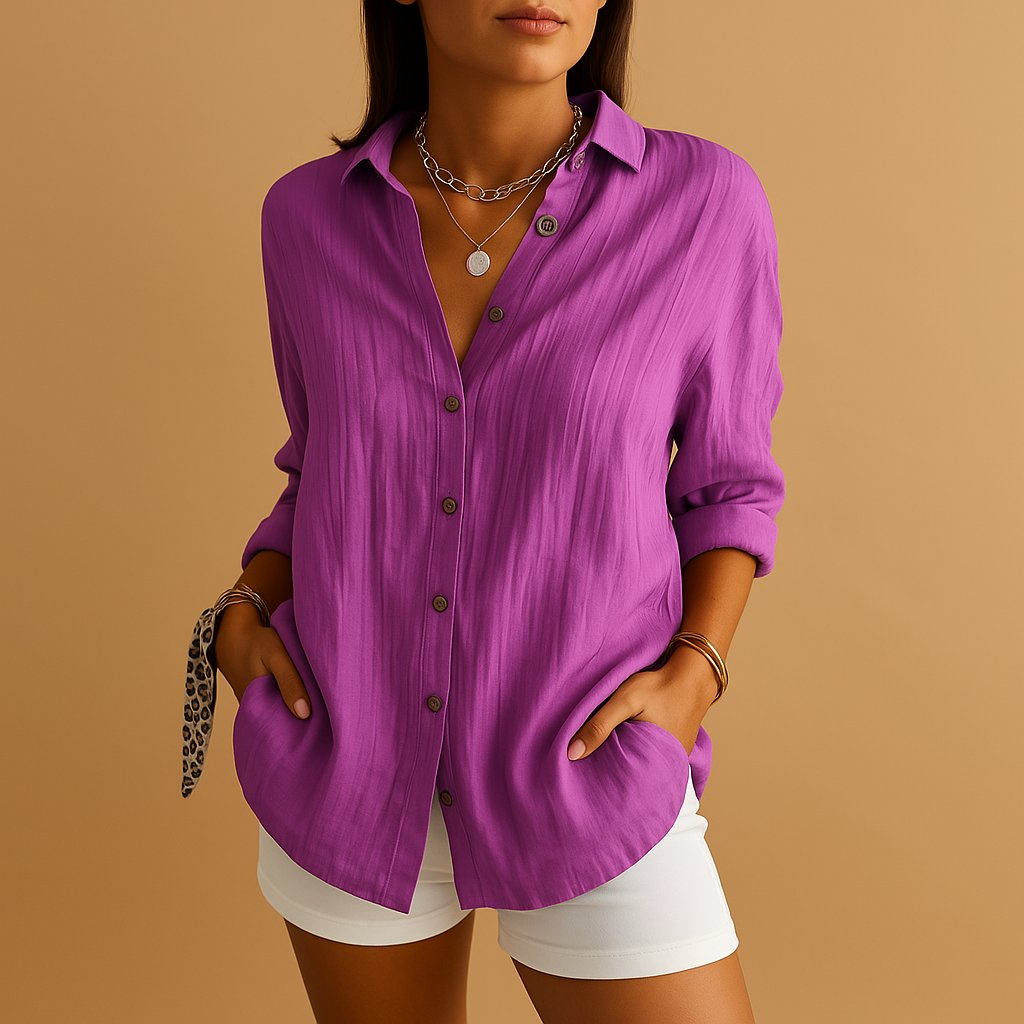 Blouse Long Sleeve Relaxed Fit Button Down 8