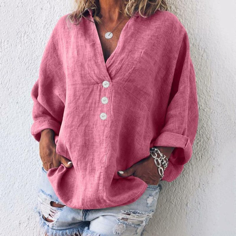 Blouse V-Neck Oversized Roll Tab Sleeves 0