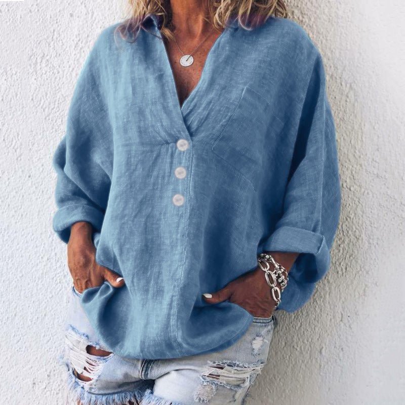 Blouse V-Neck Oversized Roll Tab Sleeves 1